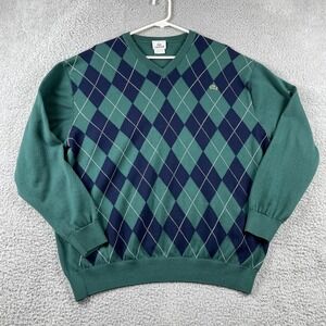 Lacoste Argyle Sweater Mens Size 9 (3XL-4XL) Green V-Neck Preppy Knit Pullover